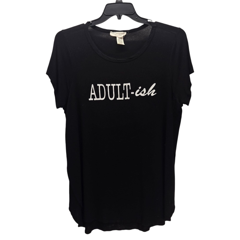 Urban Rebel Women's XL Black Graphic Tee Shirt Split Sides Fun Casual Summer Top